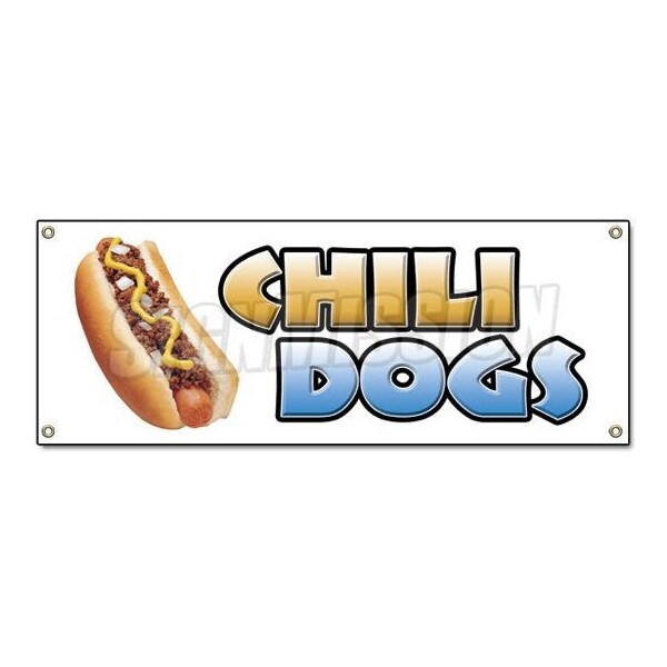 CHILI DOGS BANNER SIGN hot dog cart stand grilled red hot wieners franks